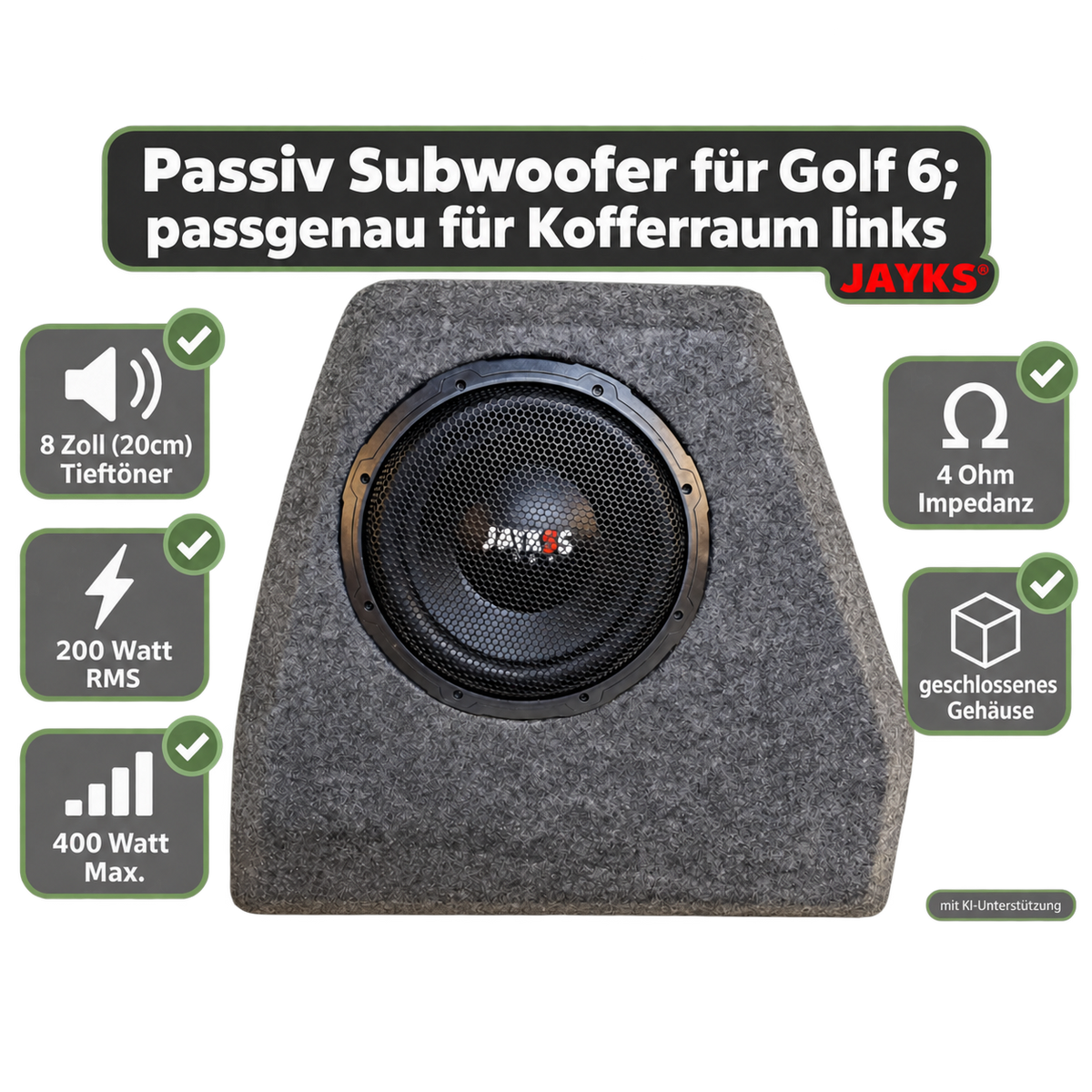 SUB G6• Auto-Subwoofer 200 Watt RMS passgenau für Kofferraum im Golf 6