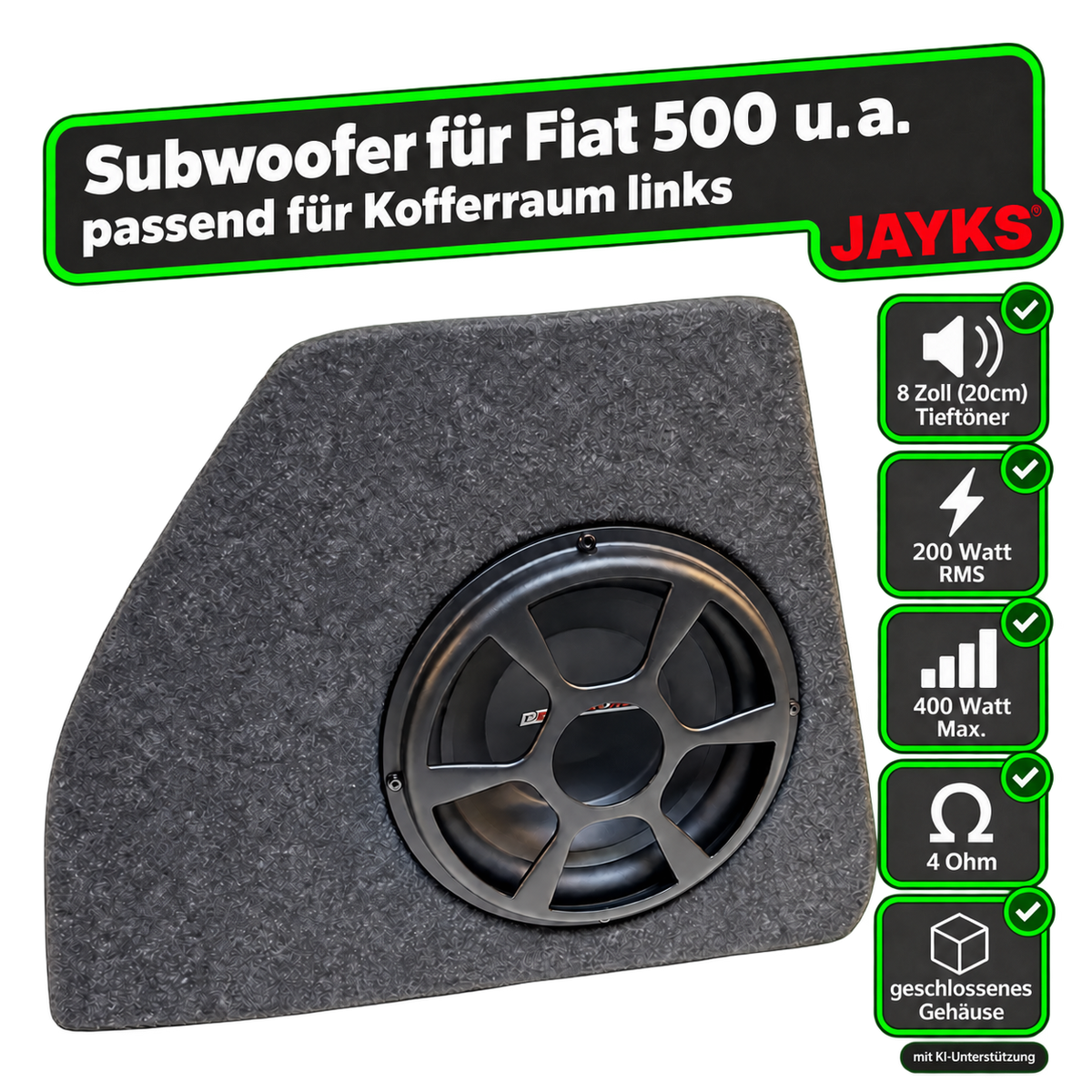 SUB F500 • Auto-Subwoofer 200 Watt passgenau für Fiat 500