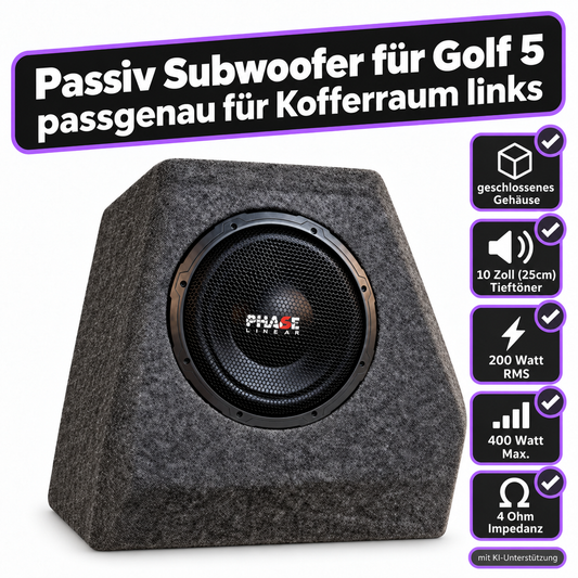 SUB G5• Auto-Subwoofer 200 Watt RMS - passgenau für Kofferraum im Golf 5