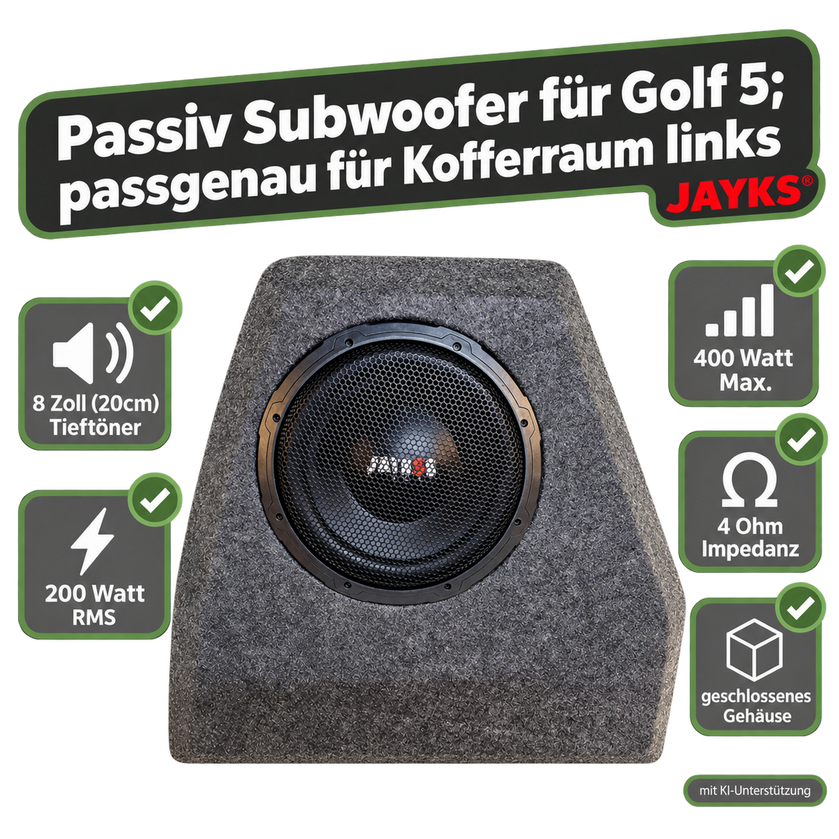 SUB G5• Auto-Subwoofer 200 Watt RMS - passgenau für Kofferraum im Golf 5