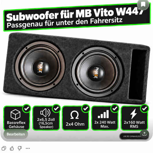 SUB Vito• Auto-Subwoofer 2x160 Watt passgenau für MB Vito W447